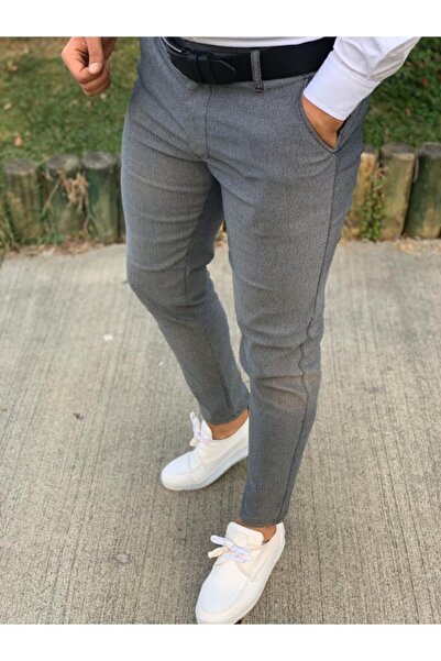 Ser Joven Erkek Slim Fit Gri Pamuklu Chino Pantolon