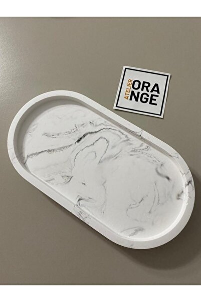 Orange Atelier طبق خرساني بيضاوي مزخرف، طبق مجوهرات، منظم أطباق الشموع
