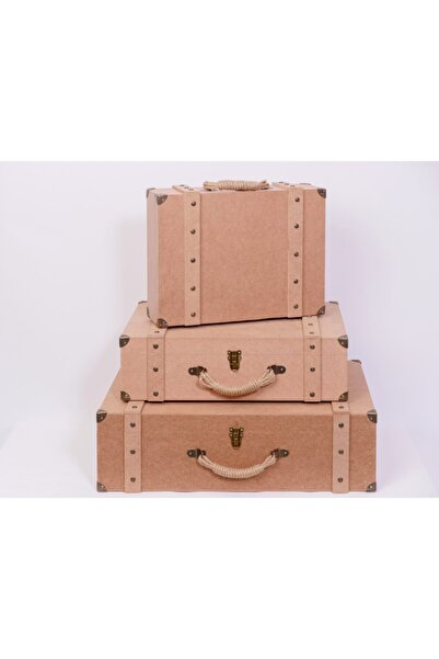 Genel Markalar Ahşap Ham Mdf Boyanabilir Dekoratif 3' Lü Set Bavul - Çanta