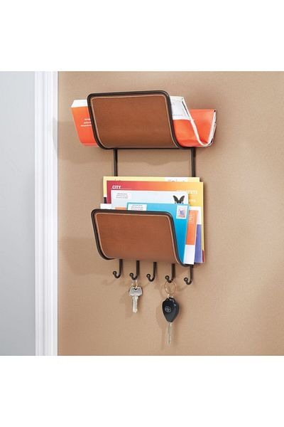 Bosphorus Letter Holder, keychain, hanger 2 Layer Vegan Leather Covered 19x37x8cm