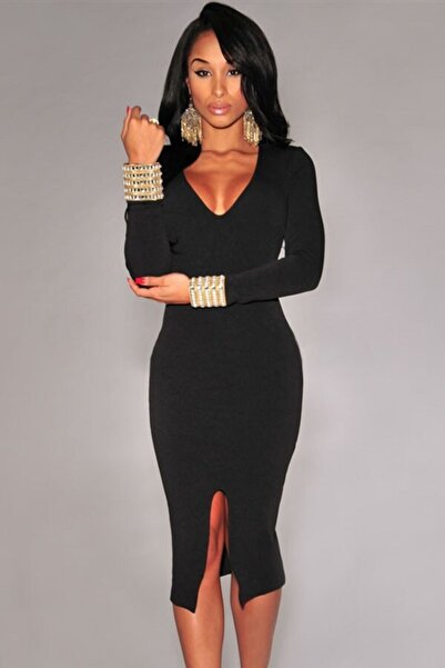 AVC Uzun Kollu Siyah Elbise