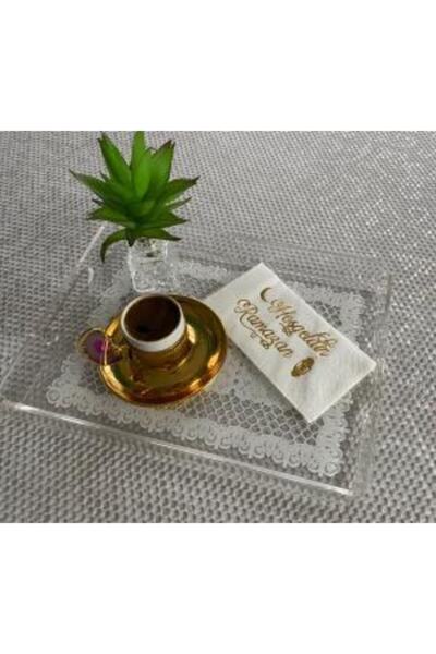 kidspartim منديل ترحيب رمضان باللون الأبيض الذهبي المذهّب 16 قطعة