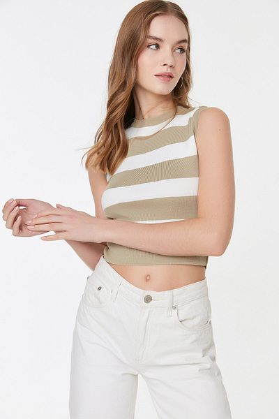 Trendyol Collection Gestreifte Bluse mit Stone Crop TWOSS22BZ1174