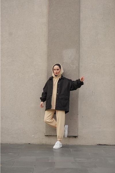lurex moda Μαύρο μπαλόνι μανίκι Oversize Τζιν μπουφάν