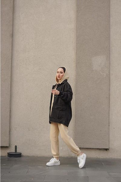 lurex moda Μαύρο μπαλόνι μανίκι Oversize Τζιν μπουφάν