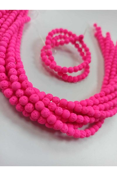 Yüksel Boncuk Σειρά πέτρας λάβας 6 mm Neon Pink