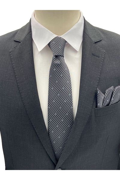 Brianze Gray Polka Dot Tie Handkerchief Set