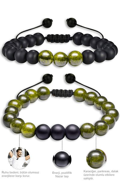 Tesbih Atölyesi Certified Natural Zebercet Peridot Onyx Stone Natural Stone Bracelet Set