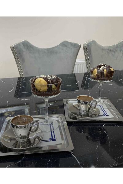 Abant 6-Piece Square Stainless Steel Coffee Serving Tray & Platter (21x21cm)