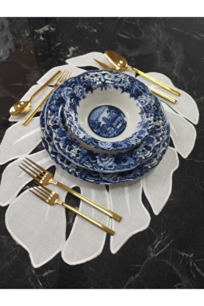 LASETU Американська сервісна серветка з візерунком у вигляді листя, з отворами, екрю, не залишає плям, гарденія, льон