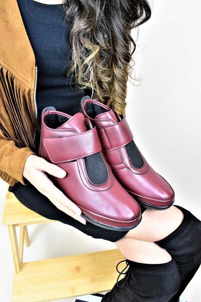 MORENİCA Orthopedic Velcro Claret Red Mother Women's Boots