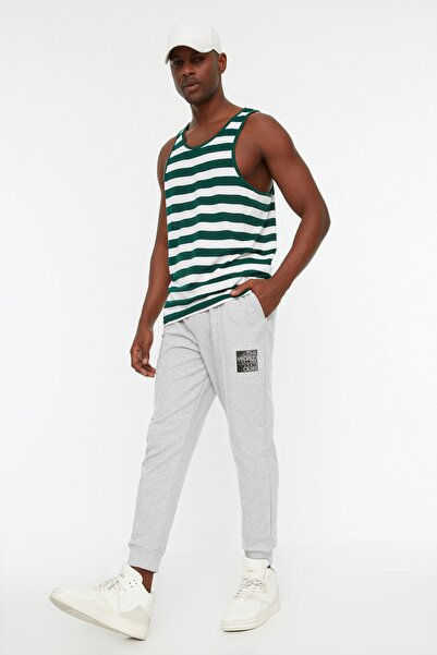 Trendyol Collection Ribbed Detailed Gray Jogger Sweatpants - Elastic Leg, Text Printed TMNSS22EA0138