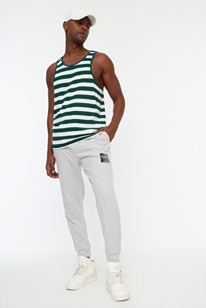 Trendyol Collection Ribbed Detailed Gray Jogger Sweatpants - Elastic Leg, Text Printed TMNSS22EA0138