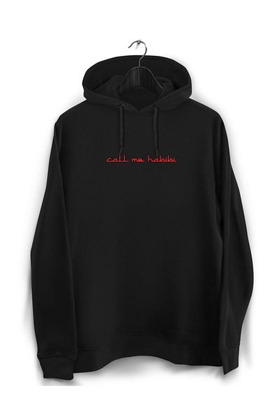 YEACHY Unisex Μαύρο φούτερ με κουκούλα με στάμπα Call Me Habibi
