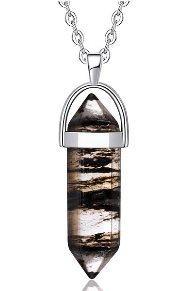 Tesbih Atölyesi Certified Natural Black Fossil Agate Stone Necklace