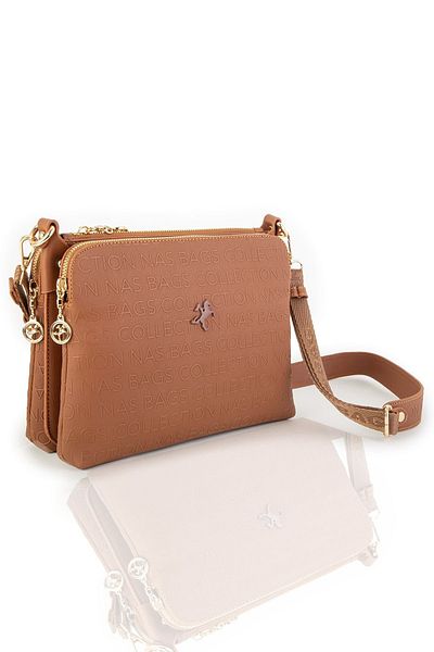 By Hakan Nas Bag-946 Релефна чанта с кръст, дамска чанта с три очи, кафява