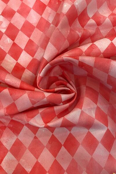 SUZANİ Nar Çiçeği Dama Desenli Dijital Baskılı Kumaş Kms-1333