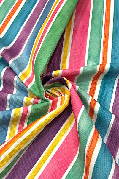 SUZANİ Renkli Suluboya Çizgi Desenli Dijital Baskılı Kumaş Kms-1341