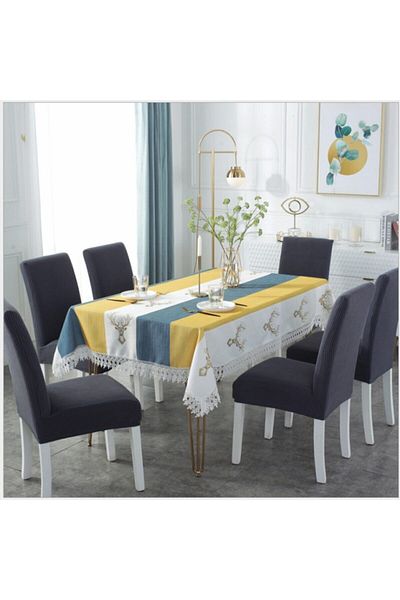 HaNemCe Anthracite Color 6 Pieces Lycra Chair Cover - Washable