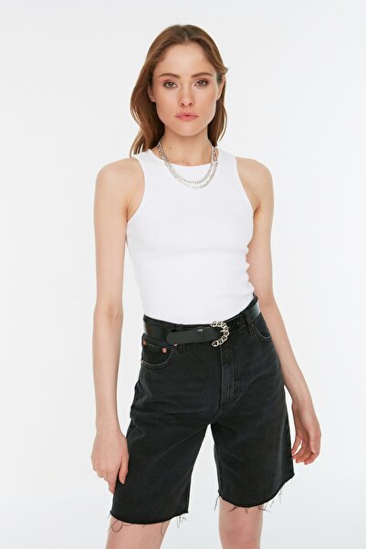 Trendyol Collection Bílá ohlávka, krk, žebrovaný, pružný, zapínání, pletené tělo TWOSS21BD0049