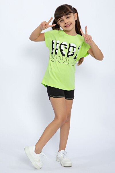U.S. Polo Assn. Лимовозелен комплект къси панталони за момиче