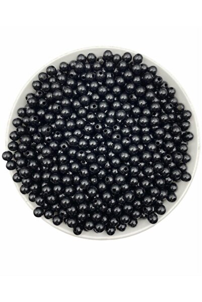 Hedef Bijuteri حبات اللؤلؤ البلاستيكية السوداء 25 جرام 5 مم، خرز صنع المجوهرا...