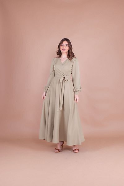Bidoluelbise Women's Soft Green Double Breasted Collar Belted Maxi Length Dress