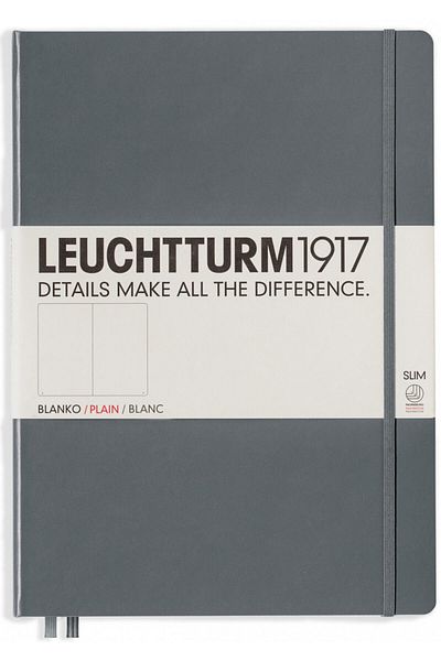 Leuchtturm1917 Master Slim (a4), copertă rigidă, blocnotes de 123 de pagini, simplu, copertă gri antracit