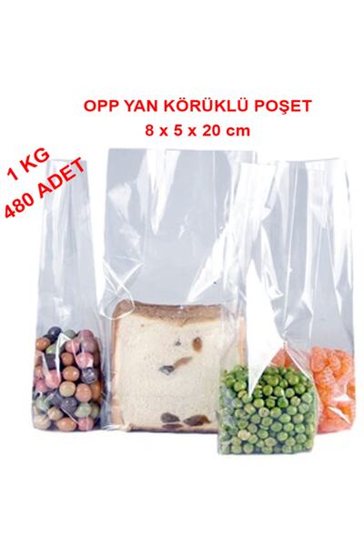ÜÇPINAR AMBALAJ Opp Yan Körüklü Torba 8 X 5 X 20 Cm Şeffaf Opp Poşet 480 Adet