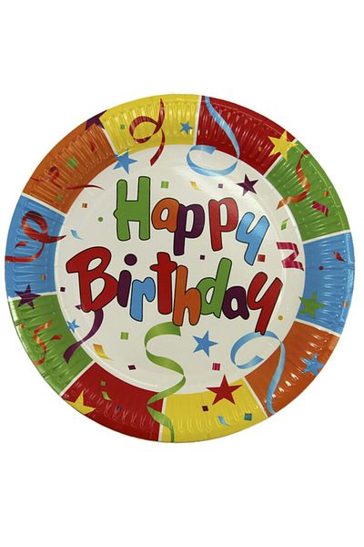 Kazanabil 8-pack Happy Birthday Themed Colored Cardboard Plate