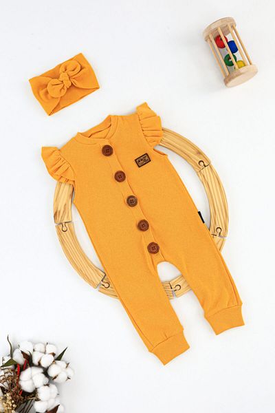 Umaybebek Short Sleeve Bandana Jumpsuit Mustard