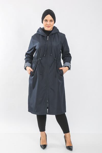 Aşkı Endam Жіночий великий розмір з подвійними рукавами, з лініями на внутрішній стороні, з капюшоном, тренчкот