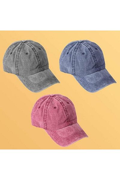 Shopiolog Antique Denim Washed 3-Piece Hat Combination Summer Cotton Black Claret Red Blue