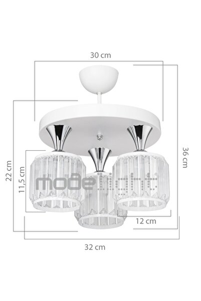 Modelight Haliç 3lü Plafonyer Avize Beyaz / Krom