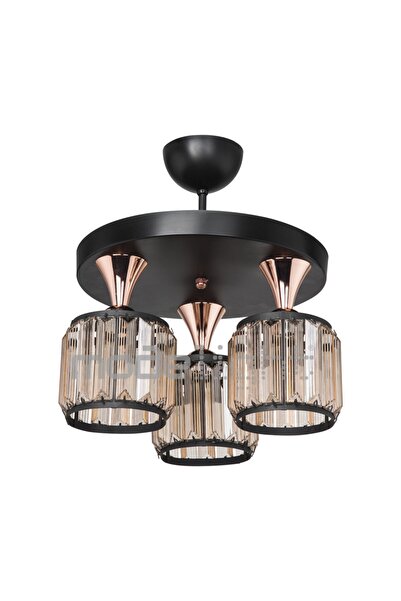 Modelight Haliç 3lü Plafonyer Avize Siyah / Bakır