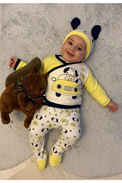 Cocoshka طقم حذاء أطفال مطبوع عليه سيارة صفراء 100٪ قطن أصفر مطبوع عليه سيارة