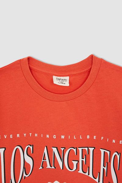 DeFacto Chłopięcy, czesany T-shirt z krótkim rękawem i nadrukiem o regularnym kroju