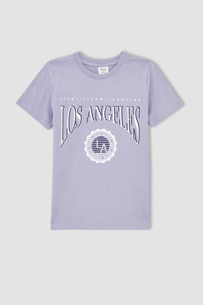 DeFacto Boy's Regular Fit εμπριμέ κοντομάνικο βαμβακερό χτενισμένο μπλουζάκι