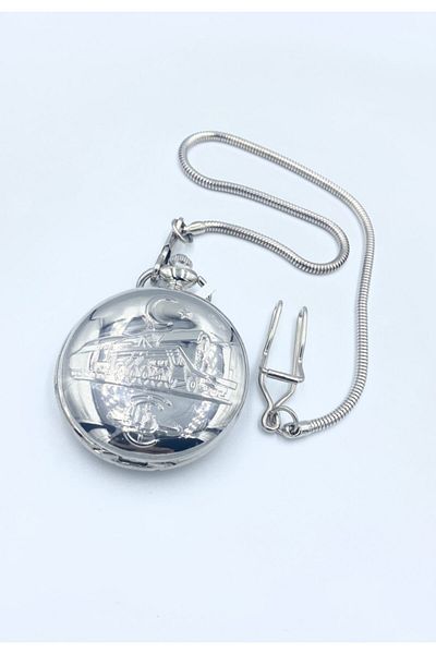 NikaŞ Special Gift for Father's Stylish Chain Train Patterned Silver Color Watch