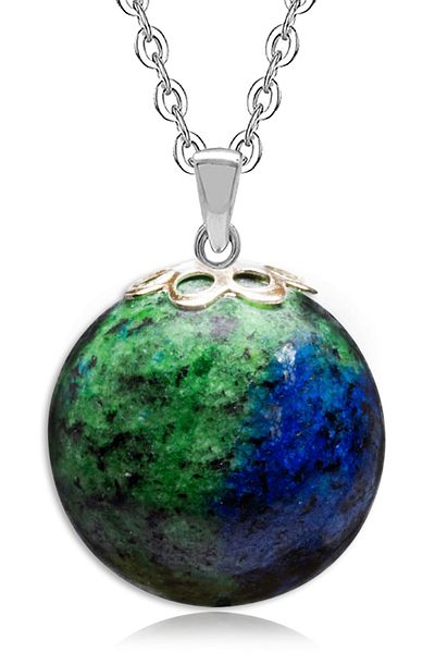 Tesbih Atölyesi Certified Natural Blue Green Azurite Stone Necklace