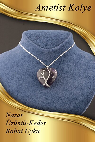 OSMANLI DOĞAL TAŞ Sertifikalı Gümüş Zincirli Ametist Doğal Taş Tel Sarmalı Ka...