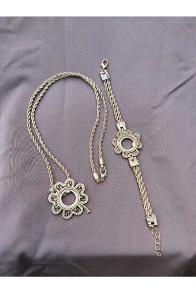 GEZERGOLD TAKI Çeyrek Bileklik Çeyrek Kolye 55 cm Halat Zincirli Zirkon Taşlı