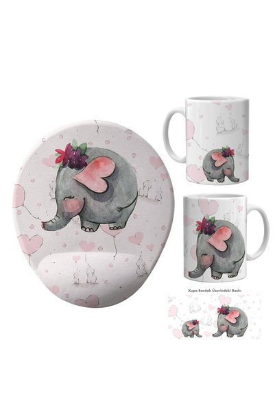 Flipped Fil Desenli Kupa Bardak Ve Mousepad Seti