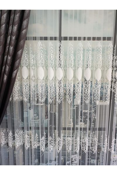 lüks House Luxury Tulle Curtain Embroidery 4 Process White Color 1 E 2.5 Normal Pleat