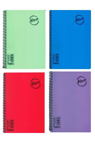 Defne 72 Sheets Lined Notebook Medium Size Spiral Plastic Cover 4 Pieces