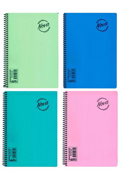 Defne 120 Sheets Lined Notebook Medium Size Spiral Plastic Cover 4 Pieces