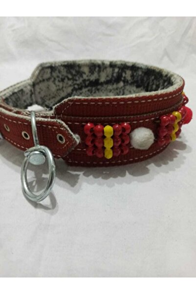 Koza Büyük Irk Geniş Süslü Boncuklu El Işlemeli Iç Kısmı Keçeli Tasma Boy 80 Cm