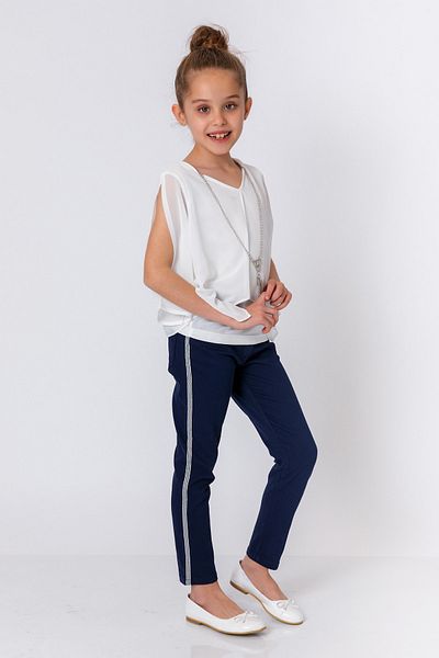 incity Baby Girl Stripe Detailed Navy Blue Trousers