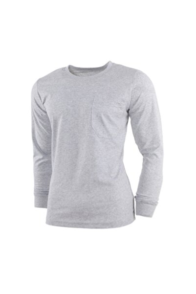 Çamdalı İş Elbiseleri Crew Neck Gray Long Sleeve Sweatshirt Single Jersey 0 Neck Pocket Business T-Shirt