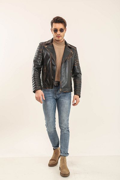 YAMAN Piele Vintage Biker Biker Derimont